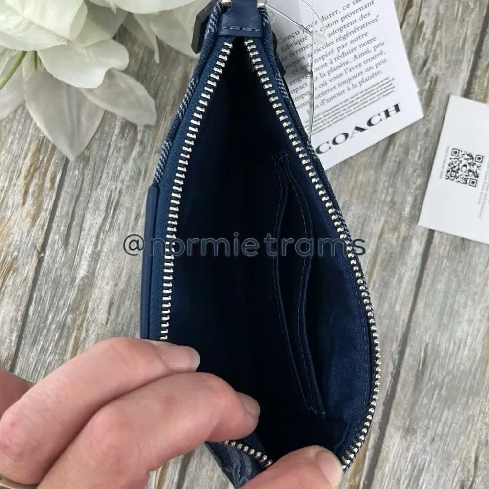 Coach Large Denim Blue Wristlet in Denim Signature Canvas Walker Bag Purse